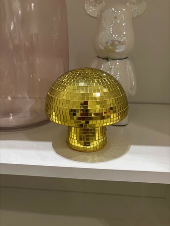 Gouden Decoratie Paddenstoel met Glanzende Steentjes, Luxe Disco Effect