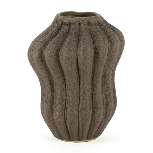 Donkerbruine Japandi Vaas met Ribbel Design