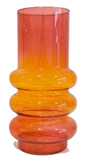 glazen vaas met bollingen, rood met oranje