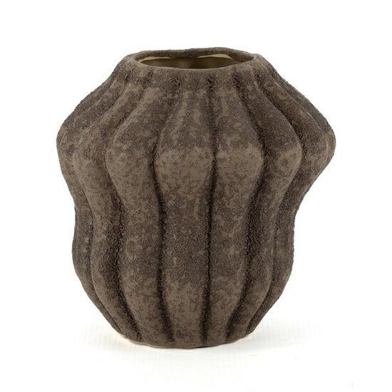Donkerbruine Japandi Vaas met Ribbel Design