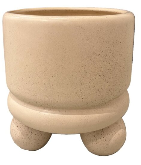 beige japandi bloempot op bol pootjes