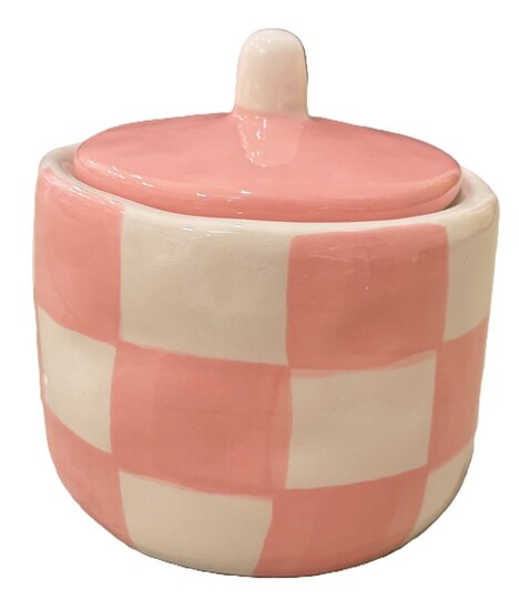roze met witte vakjes opbergpotje