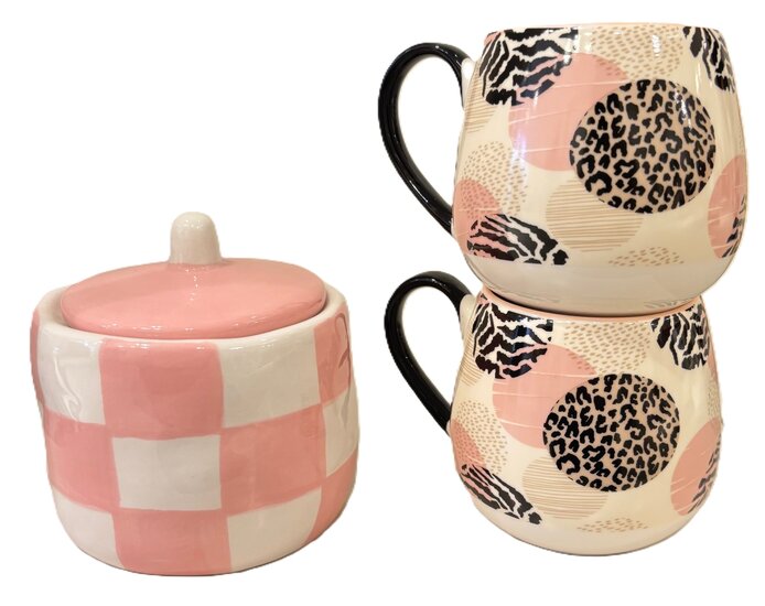 mokken, set van 2 roze en dierenprint