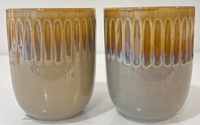 koffiemokjes, set van 2 taupe met okergeel