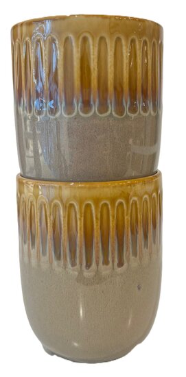 kopjes, set van 2 taupe met okergeel